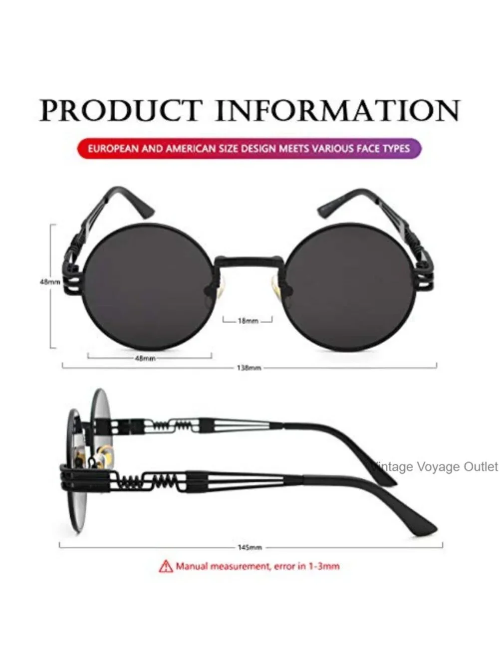 Round Steampunk Sunglasses Metal Frame Polarized UV Blocking Unisex Retro